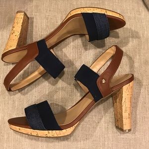 LIZ CLAIBORNE Navy Blue and Cork High Heels.